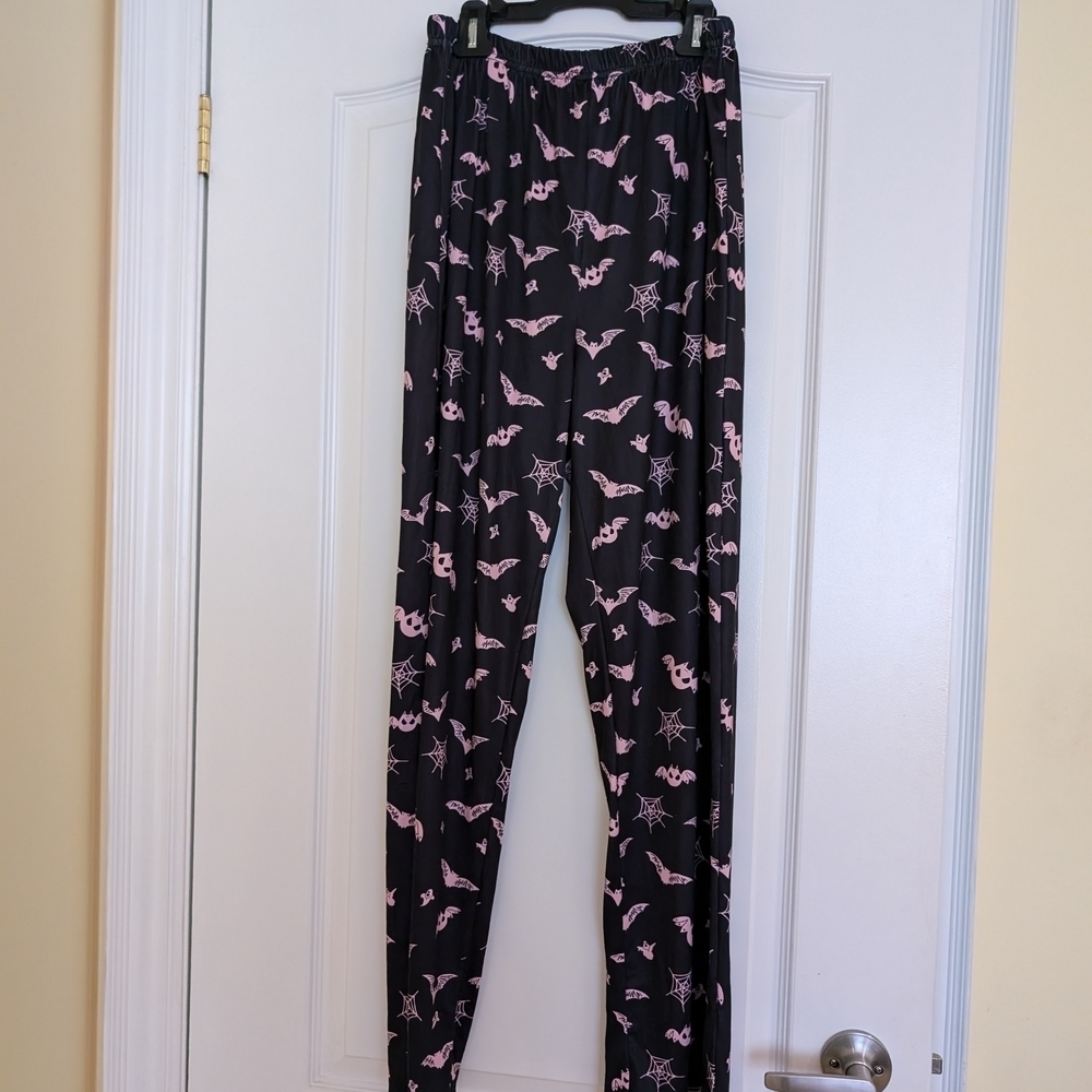 Black Pj Pants with Pink Halloween Bat Print